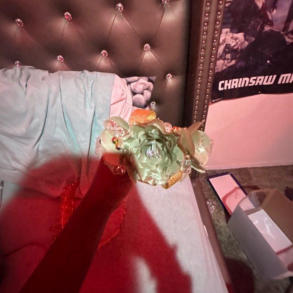 Sweet 16 dress, sage green, pink, white, silver. Size 9 - Picture 11 of 15